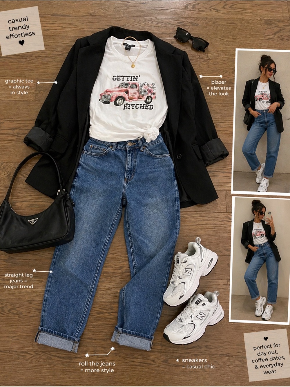 Casual Chic Outfit Sable Sky Graphic Tee + Lee Straight Leg Jeans Size M/L